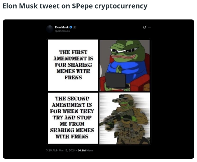 متن توئیت ایلان ماسک در خصوص رمز ارز PEPE